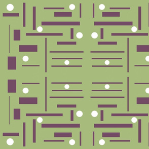 purple rectangles on green background  with white dots