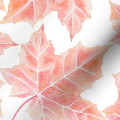 watercolor autumn foliage, thanksgiving home decor,  fall red pink maple leaf M