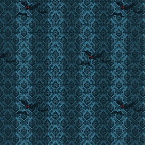 Brocade with bats blue