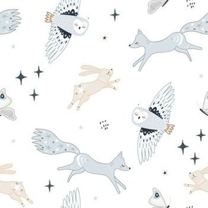 Dreamy animals fox, owl,bunny, butterfly and stars