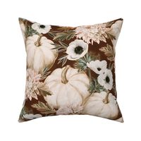 Autumn Harvest Floral in Warm Brown and Cream - large