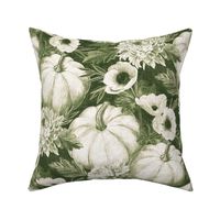 Pumpkin Floral in Forest Green with Linen Texture - large