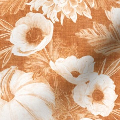 Monochrome Pumpkin Spice Floral with Linen Texture - large