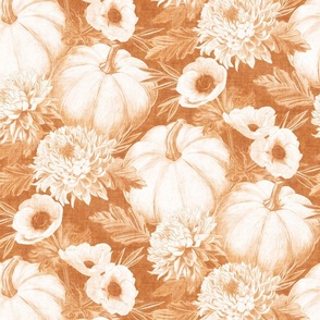Monochrome Pumpkin Spice Floral with Linen Texture - large