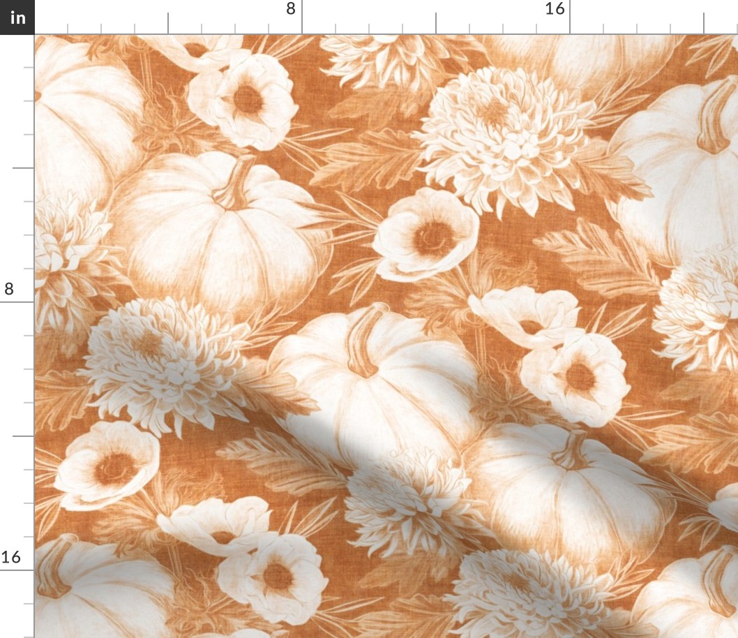 Monochrome Pumpkin Spice Floral with Linen Texture - large