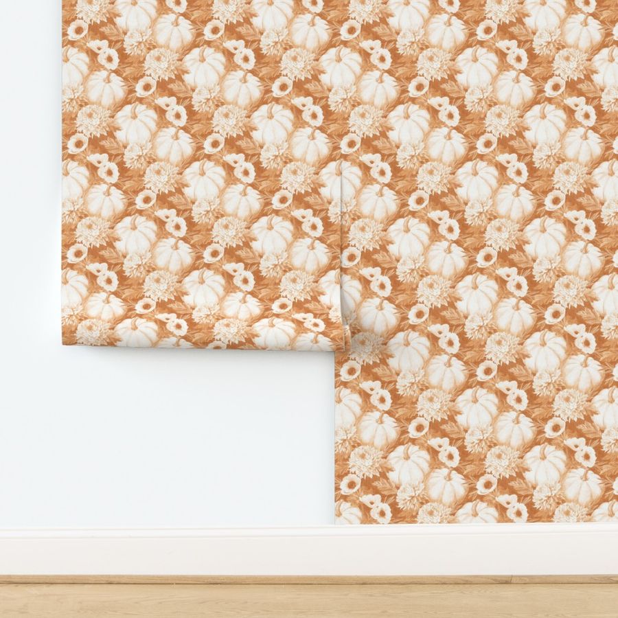 Monochrome Pumpkin Spice Floral with Linen Texture - medium