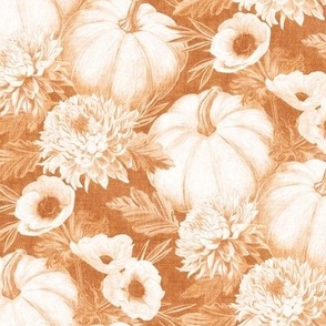Monochrome Pumpkin Spice Floral with Linen Texture - medium