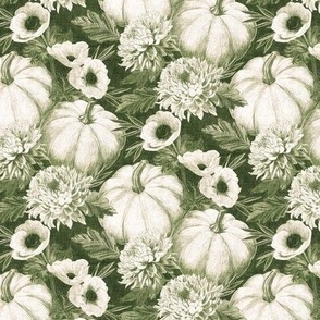 Pumpkin Floral in Forest Green with Linen Texture - small