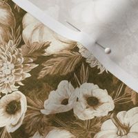 Pumpkin Floral in Autumn Brown with Linen Texture - small