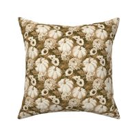 Pumpkin Floral in Autumn Brown with Linen Texture - small