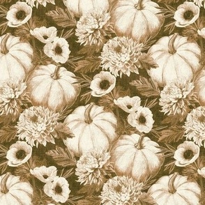 Pumpkin Floral in Autumn Brown with Linen Texture - small