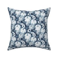 Pumpkin Floral in Denim Blues with Linen Texture - small