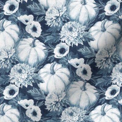 Pumpkin Floral in Denim Blues with Linen Texture - small