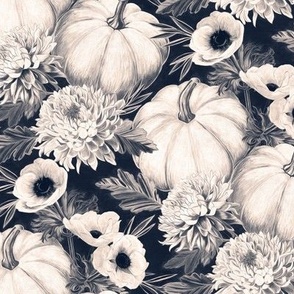 Monochrome Cream and Navy Pumpkin Floral - medium