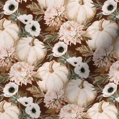 Autumn Harvest Floral in Warm Brown and Cream - small