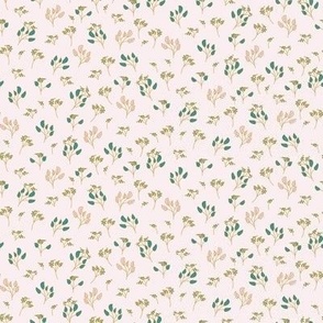 Teal, golden mustard, Cream and Pink Tossed Botanical Small ditsy Scale for Apparel and Home Decor-06
