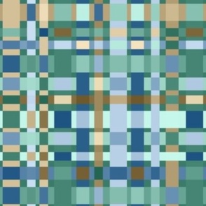 008 - Crazy Checkerboard in Blues, Greens and Caramels: medium scale for wallpaper, home decor and accessories.