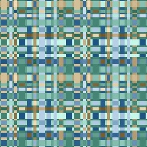 008 - $ Crazy Checkerboard in Blues, Greens and Caramels: small scale for home decor and accessories.