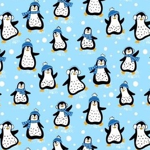 Penguin Dance Party on Light Blue Background