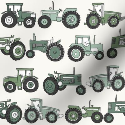 tractor fabric, tractors, vintage tractors  - neutral fabric, farm fabric, kids fabric - green