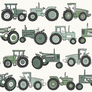 tractor fabric, tractors, vintage tractors  - neutral fabric, farm fabric, kids fabric - green