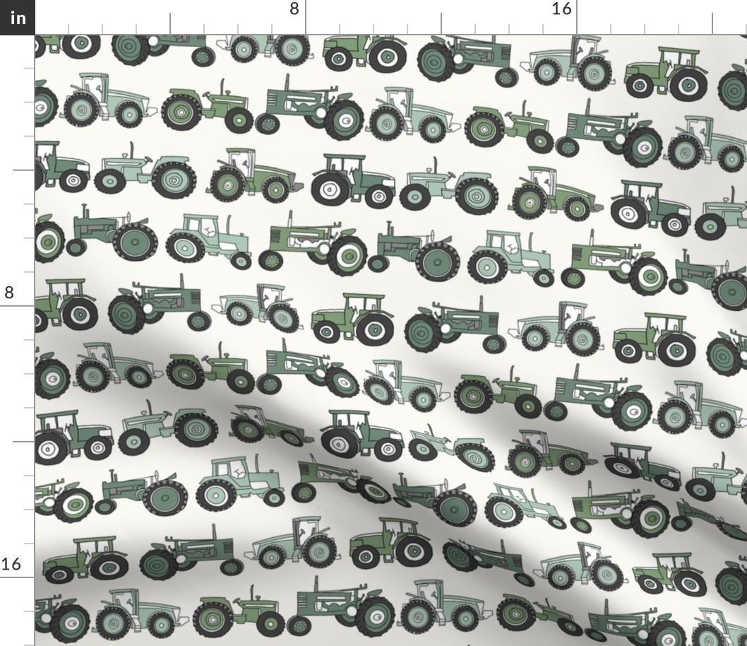 tractor fabric, tractors, vintage tractors  - neutral fabric, farm fabric, kids fabric - green