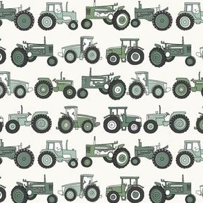 SMALL tractor fabric, tractors, vintage tractors  - neutral fabric, farm fabric, kids fabric - green