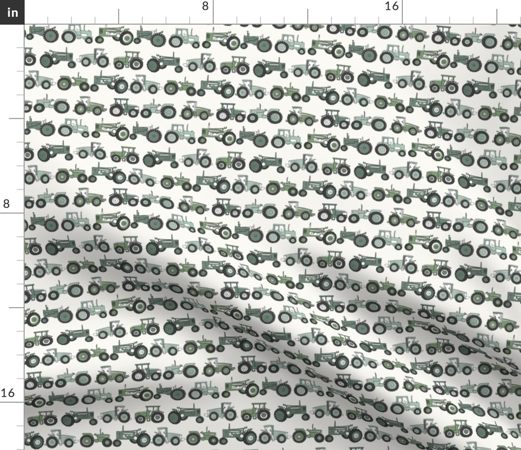 SMALL tractor fabric, tractors, vintage tractors  - neutral fabric, farm fabric, kids fabric - green