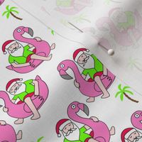 SMALL christmas in florida - santa flamingo, cute christmas, florida christmas, santa claus tropical fabric, flamingo float fabric, christmas -  bright green