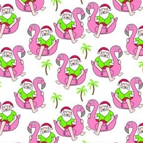 SMALL christmas in florida - santa flamingo, cute christmas, florida christmas, santa claus tropical fabric, flamingo float fabric, christmas -  bright green
