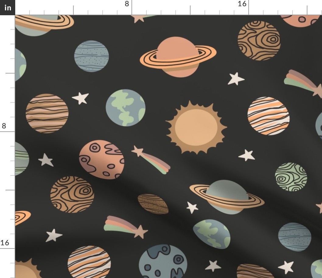 JUMBO planets fabric - boho kids design