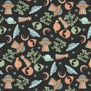 SMALL out of this world alien fabric - boho rainbow fabric kids ufo