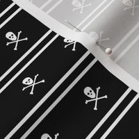 White Skull and Crossbones and Cross Stripes on Black