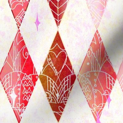 Valentine Masquerade Heart Throb Harlequin Argyle in the Lovecore Aesthetic -- Valentine Argyle in Red, Deep Crimson over White -- 339dpi (44% of Full Scale)