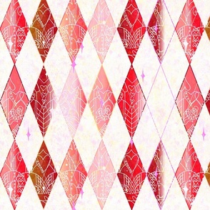 Valentine Masquerade Heart Throb Harlequin Argyle in the Lovecore Aesthetic -- Valentine Argyle in Red, Deep Crimson over White -- 339dpi (44% of Full Scale)