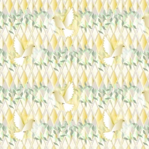 Golden Victorian Greenhouse Dove Wedding -- Yellow and White -- 10.82in x 9in repeat -- 942 dpi (16% of Full Scale)