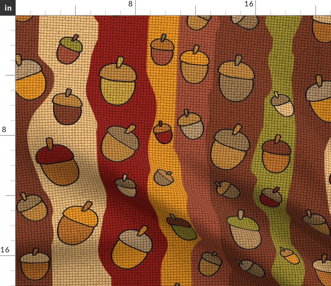 Autumn Acorn Stripes Mosaic Fabric | Spoonflower