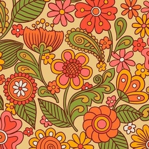 70s Floral- Yellow Background