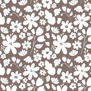 Taupe White Floral