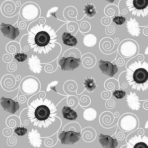 Hand drawn flowers black and white