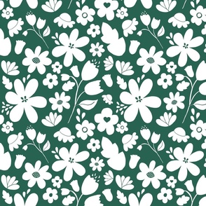 Forest Green White Floral