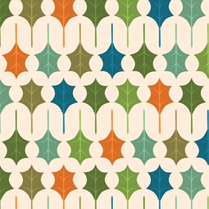 Autumn leaves repeat cream green orange Wallpaper