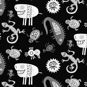 Aztec creatures black and white