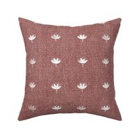 Block Print Lotuses - White on Cinnamon Red Chambray