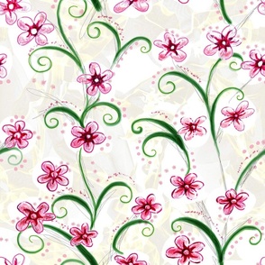 Spring Sensation - Lovecore Pink Floral Watercolor -- 12in x 12in repeat -- 200dpi (75% of Full Scale)