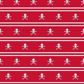 White Skull and Crossbones and Cross Stripes on Red