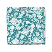 Autumnal Bounty - Fall Botanical - Teal Silhouette Large Scale