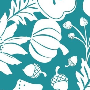 Autumnal Bounty - Fall Botanical - Teal Silhouette Large Scale