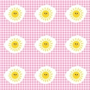 Smiley kawaii sunny side up egg on pink gingh