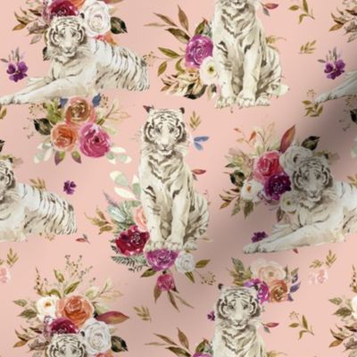 7" White Tiger with Florals Muted Pink Back